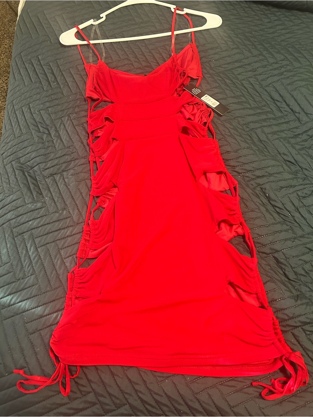 Fashion Nova Red Ruched Cutout Mini Dress